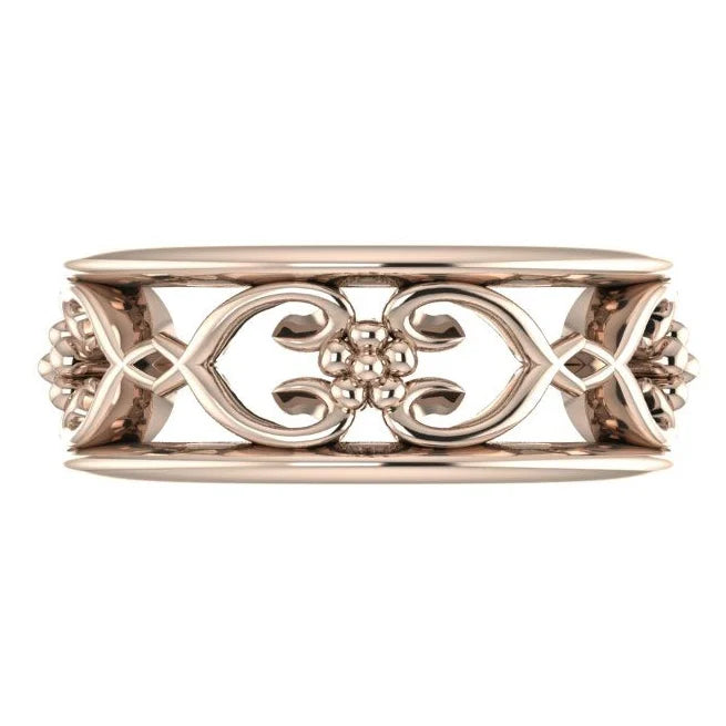 Flowers On The Vine Bordered Floral Patterned Rose Gold Wedding Ring