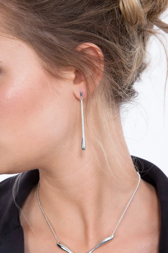 Long Drip Silver Stud Earrings