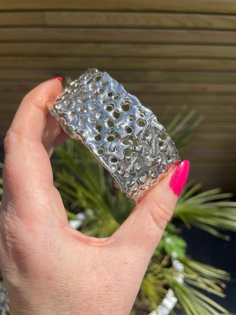 Silver Honeycomb Origins Cuff - Wide Textured Handmade Cuff