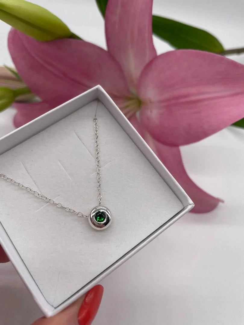 Tsavorite Floating Gemstone Silver Slider Solitaire Pendant