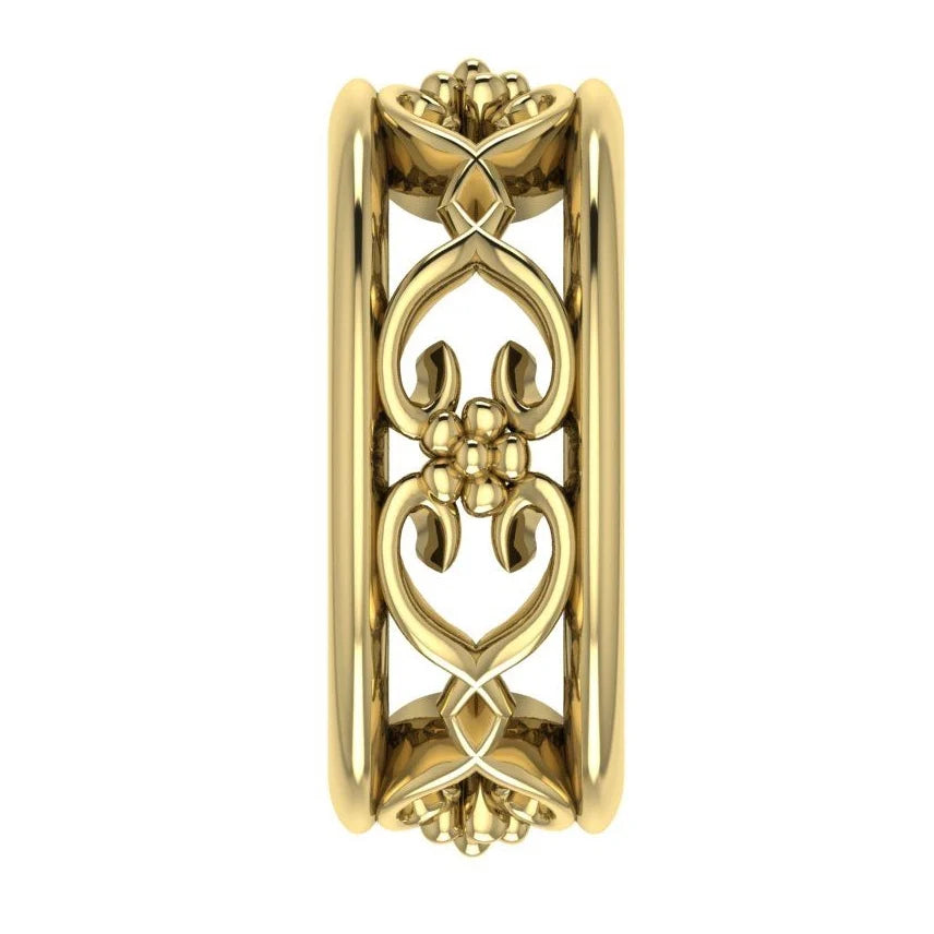 Flowers On The Vine Bordered Yellow Gold Floral Patterned Wedding Ring