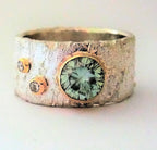 Rivda: Moissanite & Diamond Textured Ring | Silver & 9ct Gold