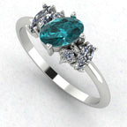 Atlantis Teal Sapphire and Diamond Asymmetrical Engagement Ring in Platinum or 18ct White Gold