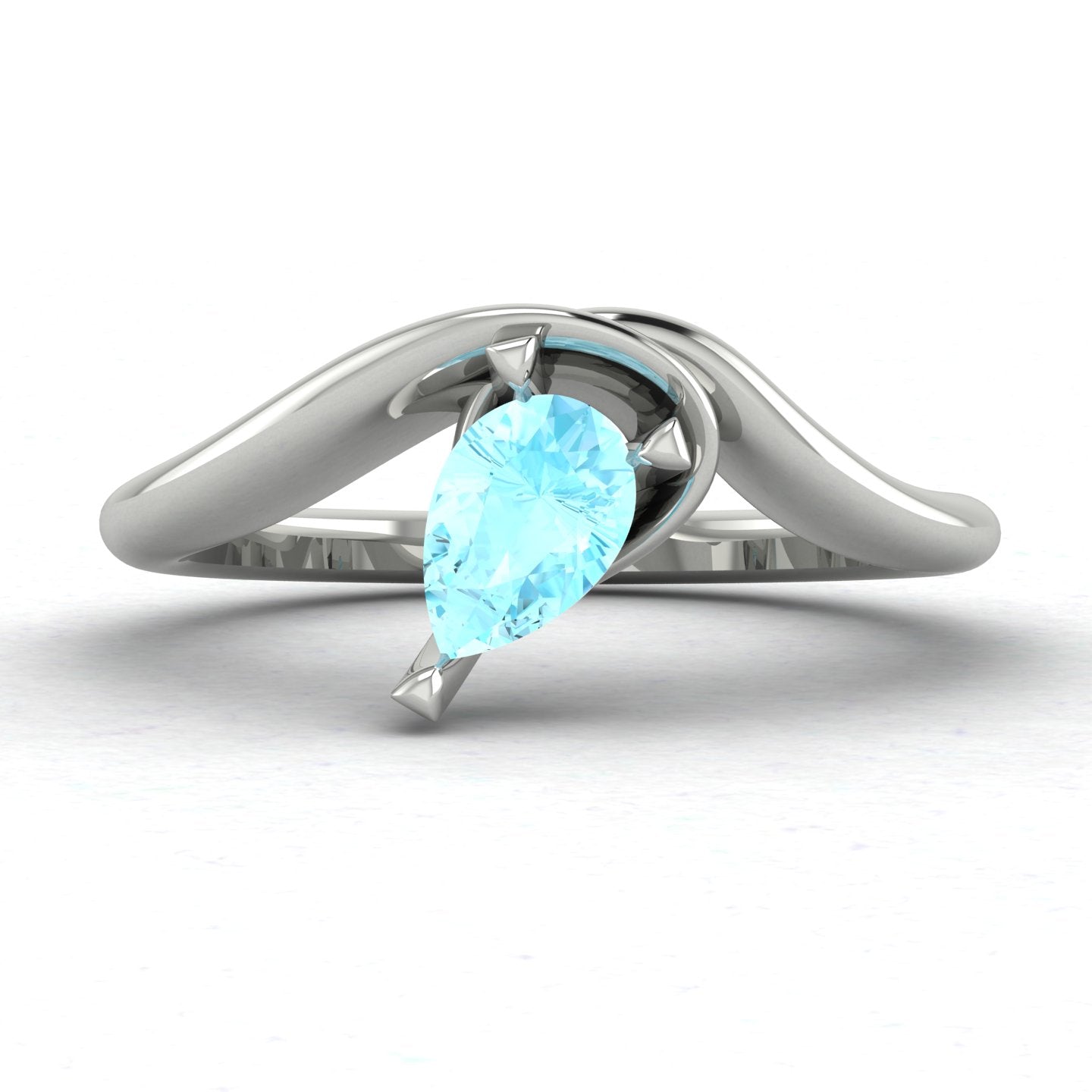 Enchanted Pear Shaped Aquamarine Asymmetrical Solitaire Engagement Ring in Platinum or 18ct White Gold