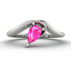 Enchanted Pear Shaped Solitaire Pink Sapphire Asymmetrical White Gold or Platinum Ring