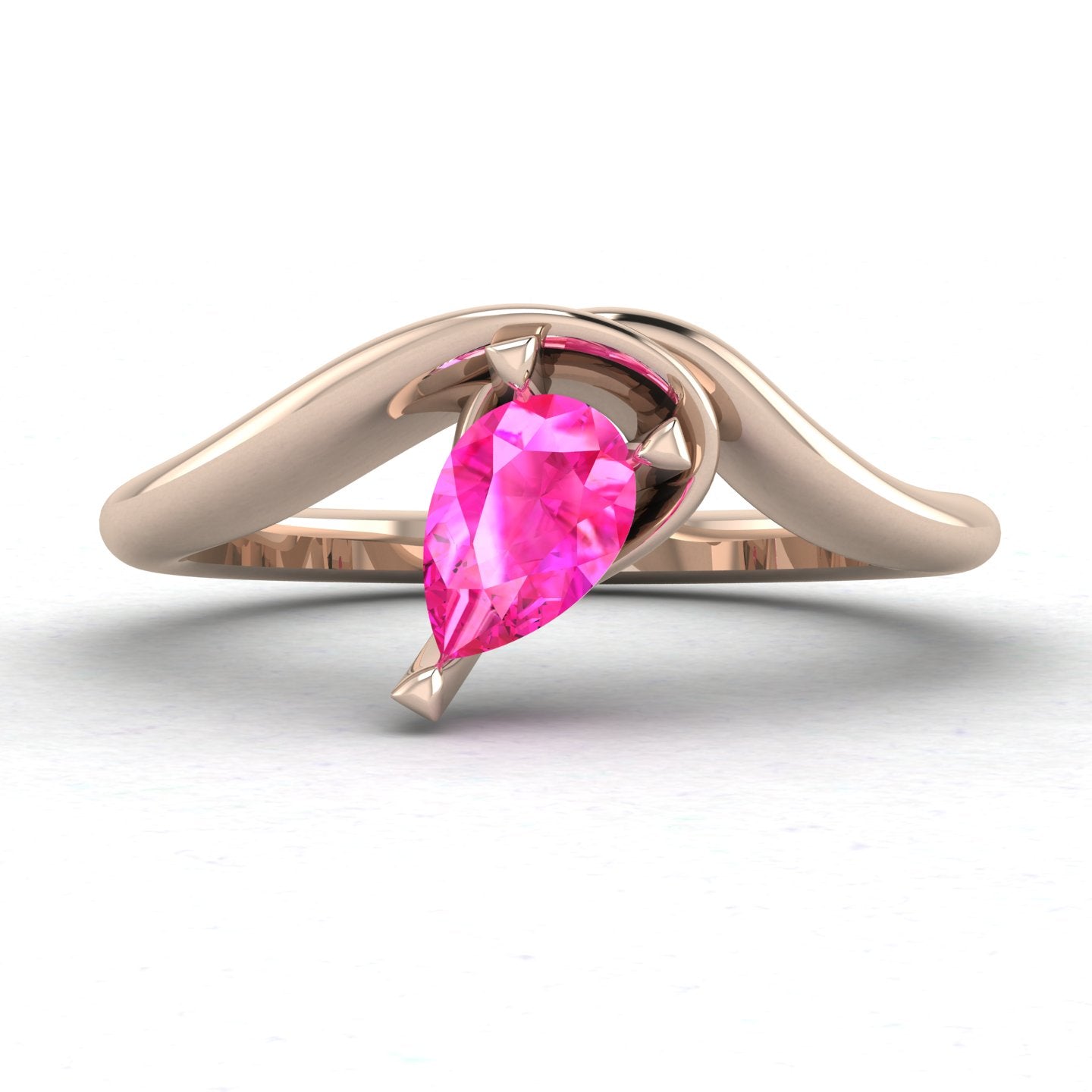 Enchanted Pear Shaped Solitaire Pink Sapphire Asymmetrical Rose Gold Ring