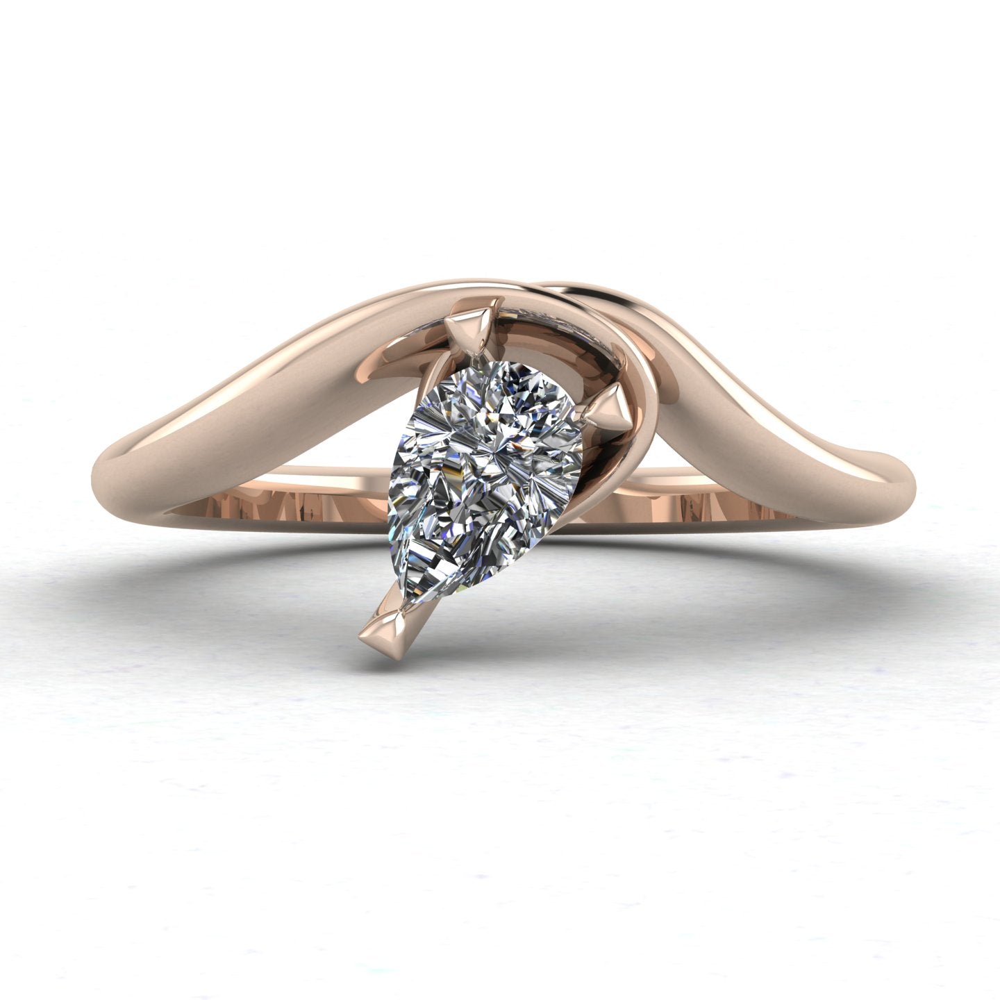 Enchanted Pear Shaped Diamond Asymmetrical Solitaire Engagement Ring in 18ct Rose Gold