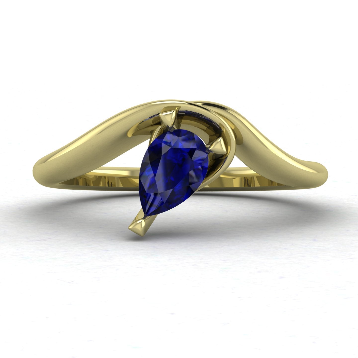 Enchanted Pear Shaped Solitaire Sapphire Asymmetrical Yellow Gold Ring