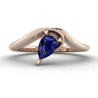Enchanted Pear Shaped Solitaire Sapphire Asymmetrical Rose Gold Ring