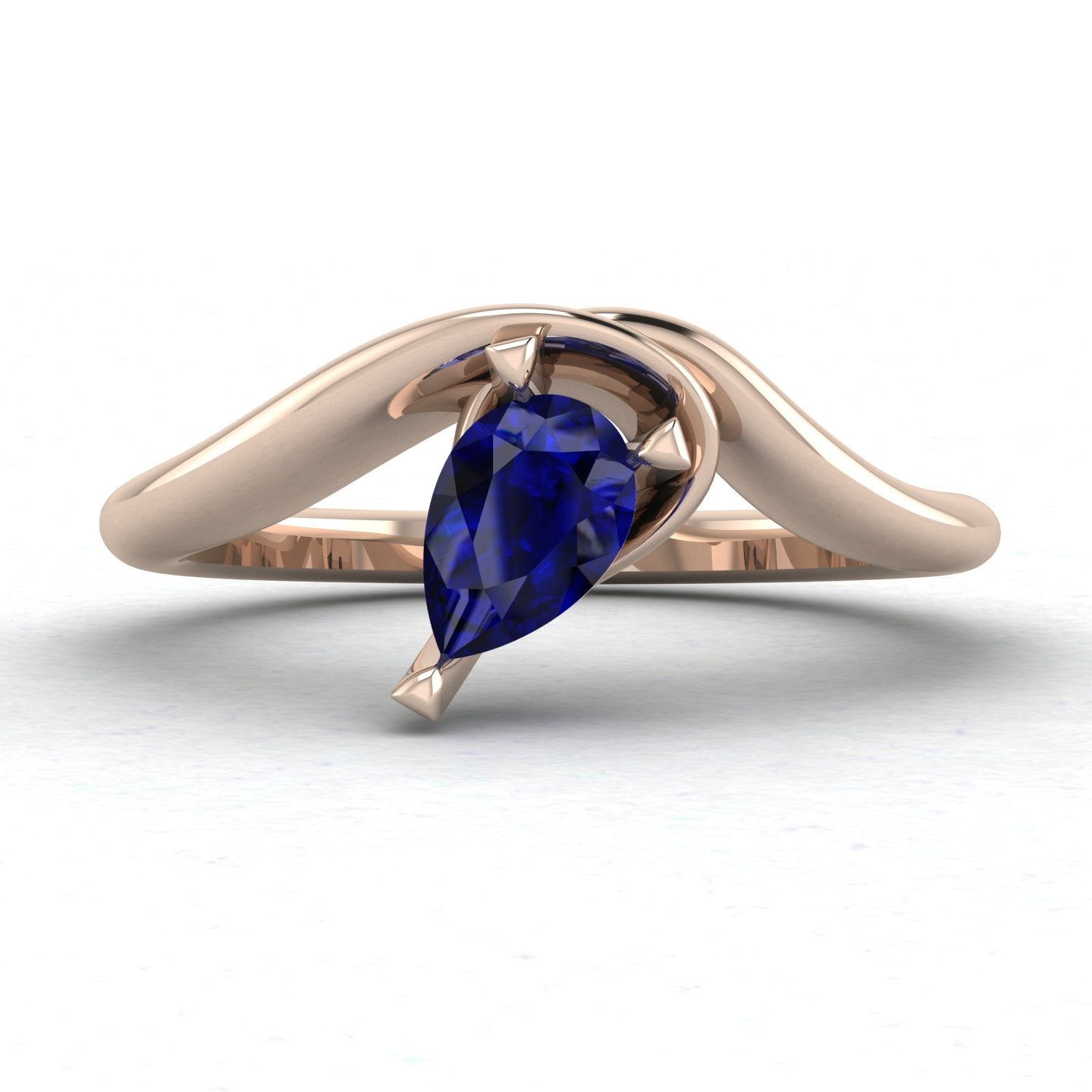 Enchanted Pear Shaped Solitaire Sapphire Asymmetrical Rose Gold Ring