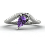 Enchanted Pear Shaped Solitaire Violet Sapphire Asymmetrical White Gold or Platinum Ring