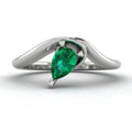 Enchanted Pear Shaped Lab Grown Emerald Asymmetrical White Gold or Platinum Ring
