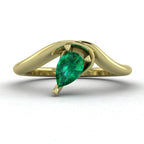 Enchanted Pear Shaped Lab Grown Emerald Asymmetrical Yellow Gold Ring