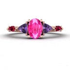 Maisie Oval Pink Sapphire, Violet Sapphire & Ruby Ring in 18ct Rose Gold