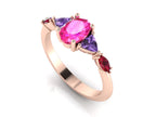 Maisie Oval Pink Sapphire, Violet Sapphire & Ruby Ring in 18ct Rose Gold