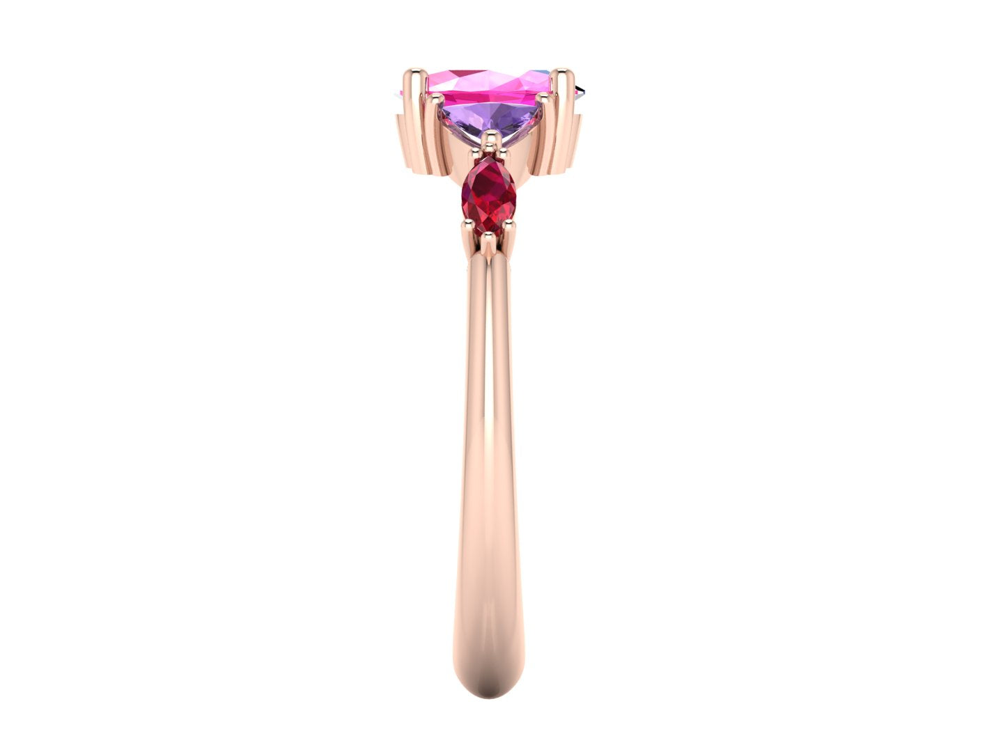 Maisie Oval Pink Sapphire, Violet Sapphire & Ruby Ring in 18ct Rose Gold