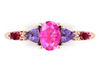 Maisie Oval Pink Sapphire, Violet Sapphire & Ruby Ring in 18ct Rose Gold