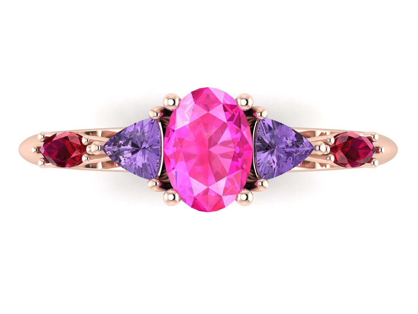 Maisie Oval Pink Sapphire, Violet Sapphire & Ruby Ring in 18ct Rose Gold