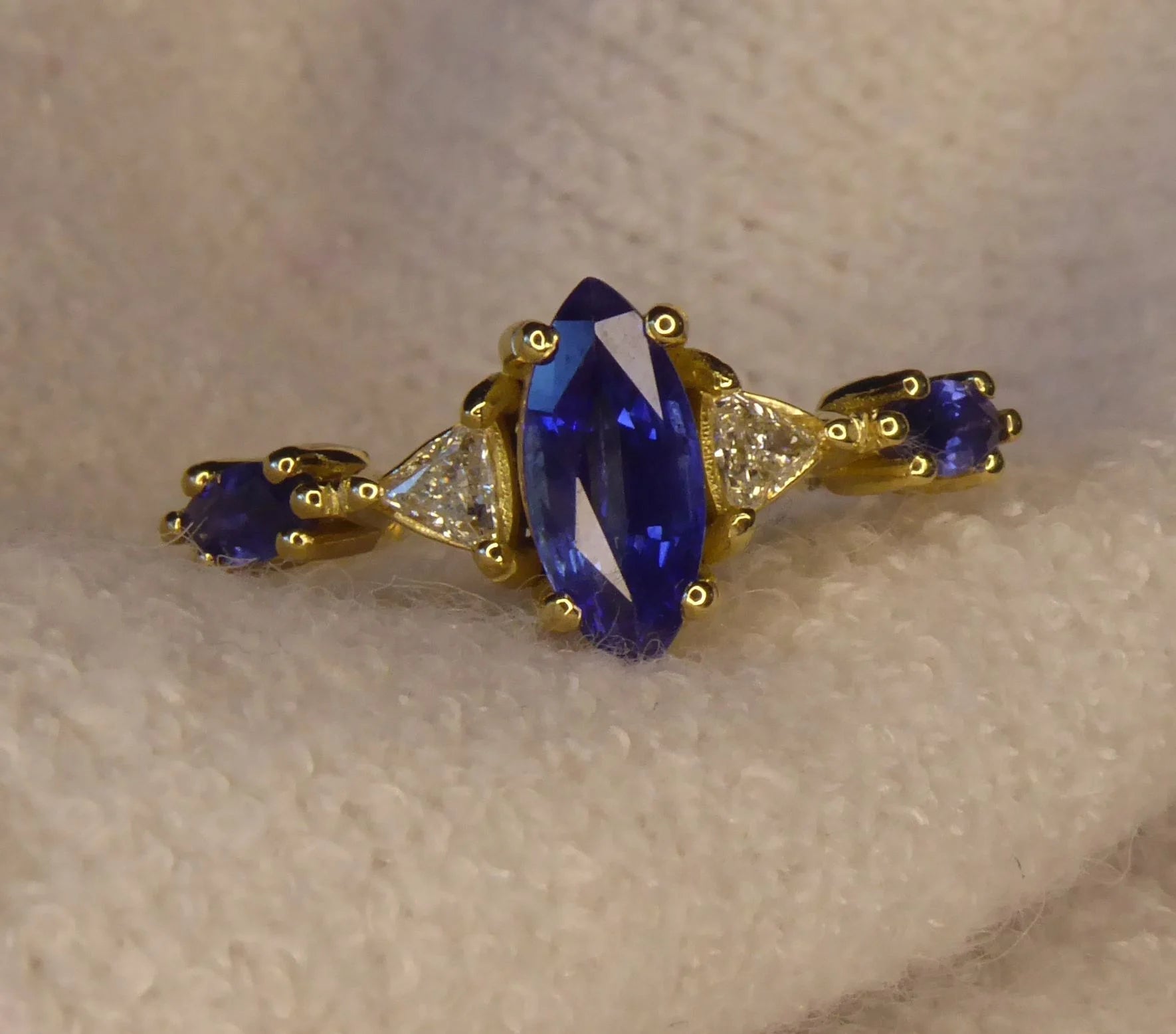 Maisie Marquise Blue Sapphire & Diamond Ring in 18ct Yellow Gold