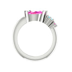 Comet Ring:  Pear Shaped Pink Sapphire's & Aquamarine White Gold or Platinum Ring