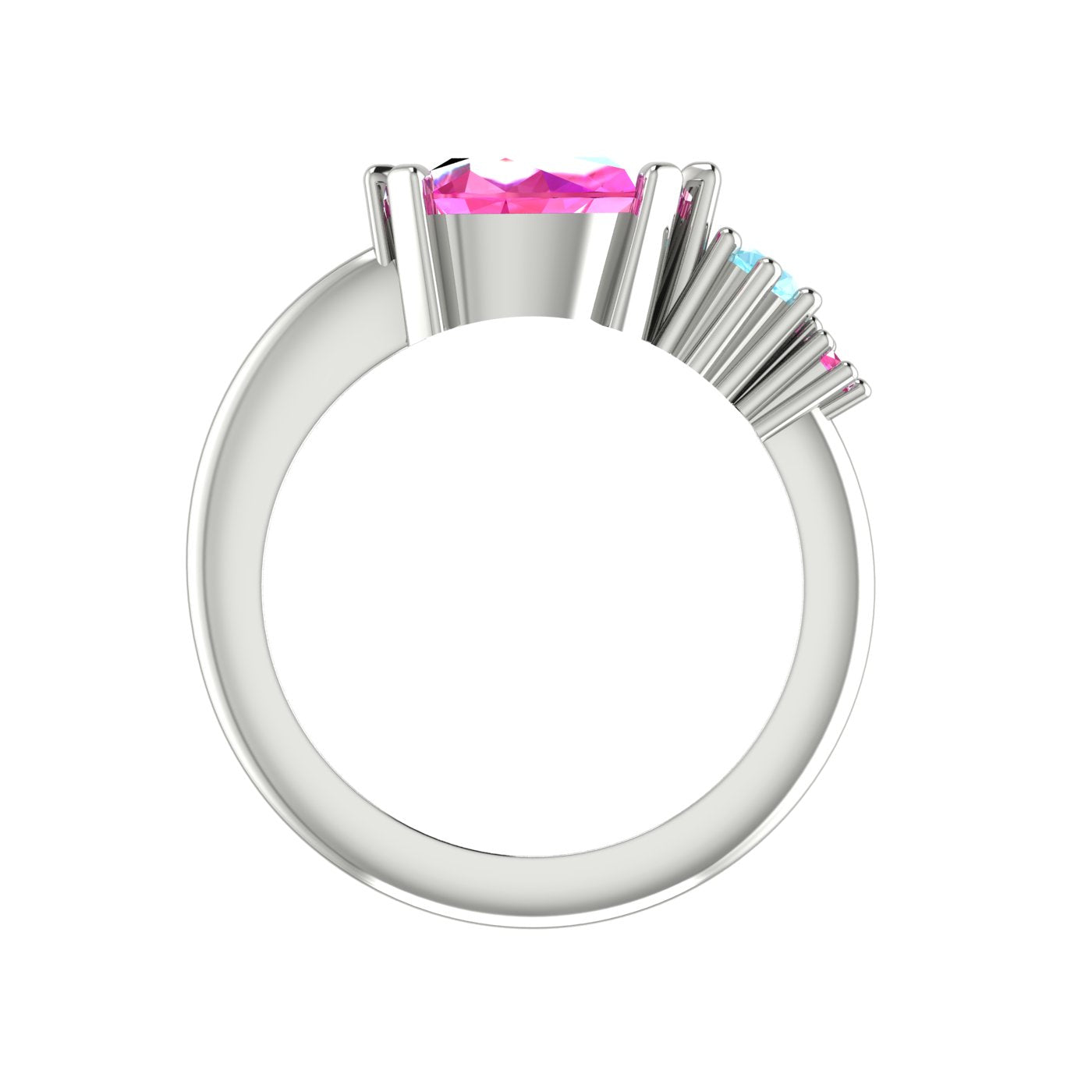Comet Ring:  Pear Shaped Pink Sapphire's & Aquamarine White Gold or Platinum Ring