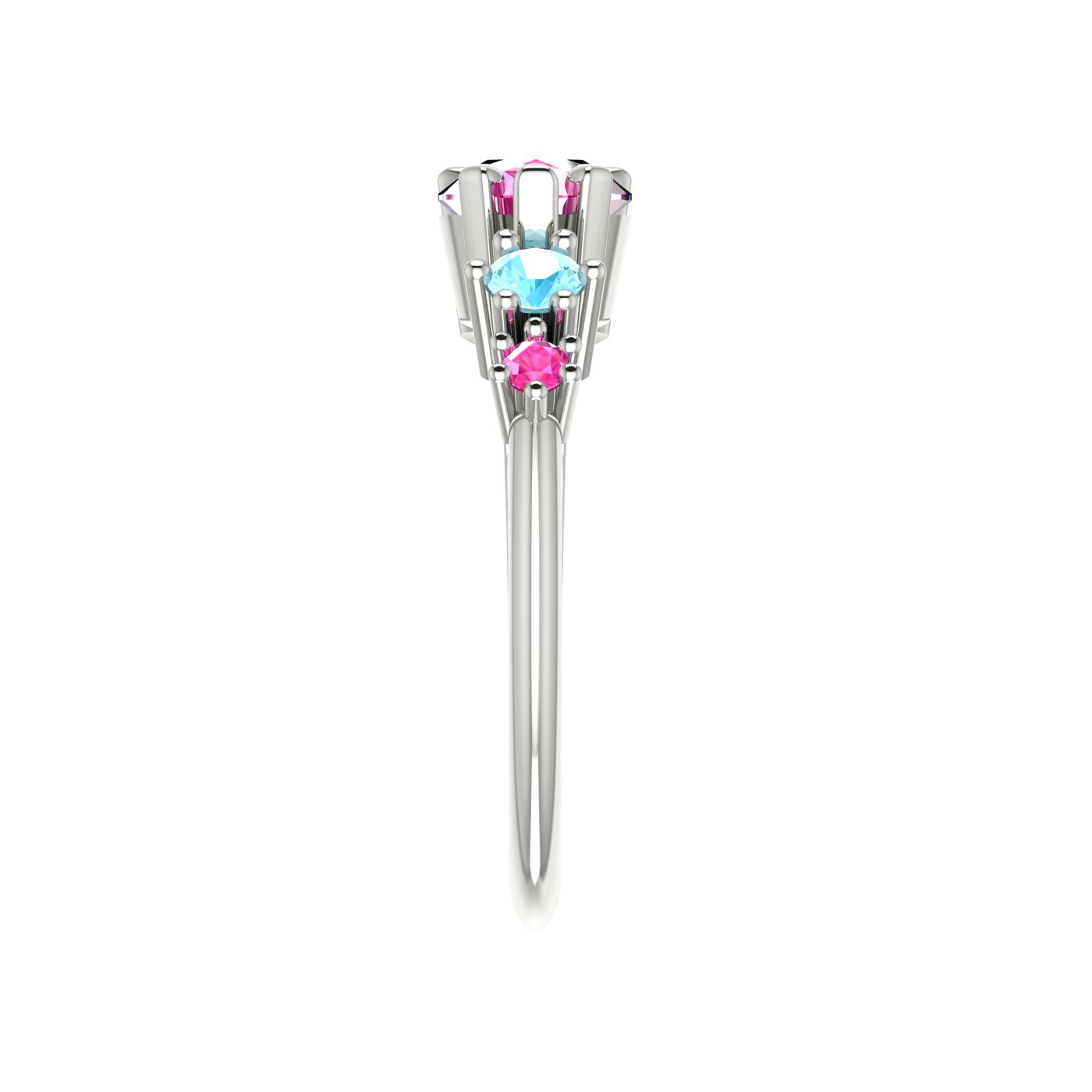 Comet Ring:  Pear Shaped Pink Sapphire's & Aquamarine White Gold or Platinum Ring