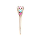 Comet Ring: Pear Shaped Pink Sapphire's & Aquamarine Rose Gold Trilogy Ring