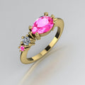 Pear Shaped Pink Sapphire's & Diamond Asymmetrical Comet Ring Yellow Gold