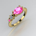 Pear Shaped Pink Sapphire's & Diamond Asymmetrical Comet Ring Yellow Gold