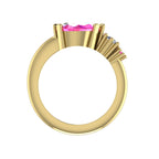 Pear Shaped Pink Sapphire's & Diamond Asymmetrical Comet Ring Yellow Gold