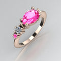 Pear Shaped Pink Sapphire's & Diamond Asymmetrical Comet Ring Rose Gold