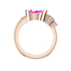 Pear Shaped Pink Sapphire's & Diamond Asymmetrical Comet Ring Rose Gold