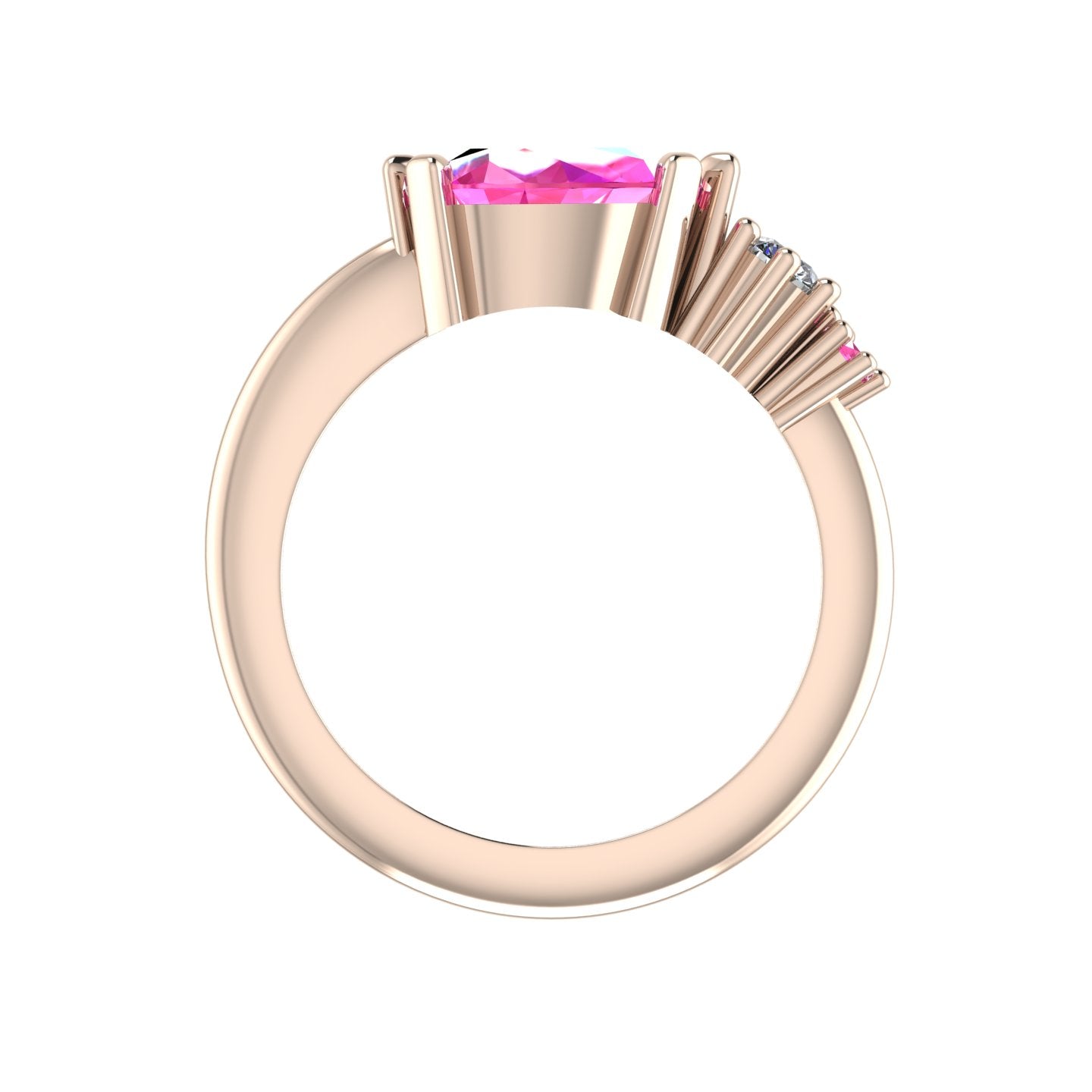 Pear Shaped Pink Sapphire's & Diamond Asymmetrical Comet Ring Rose Gold