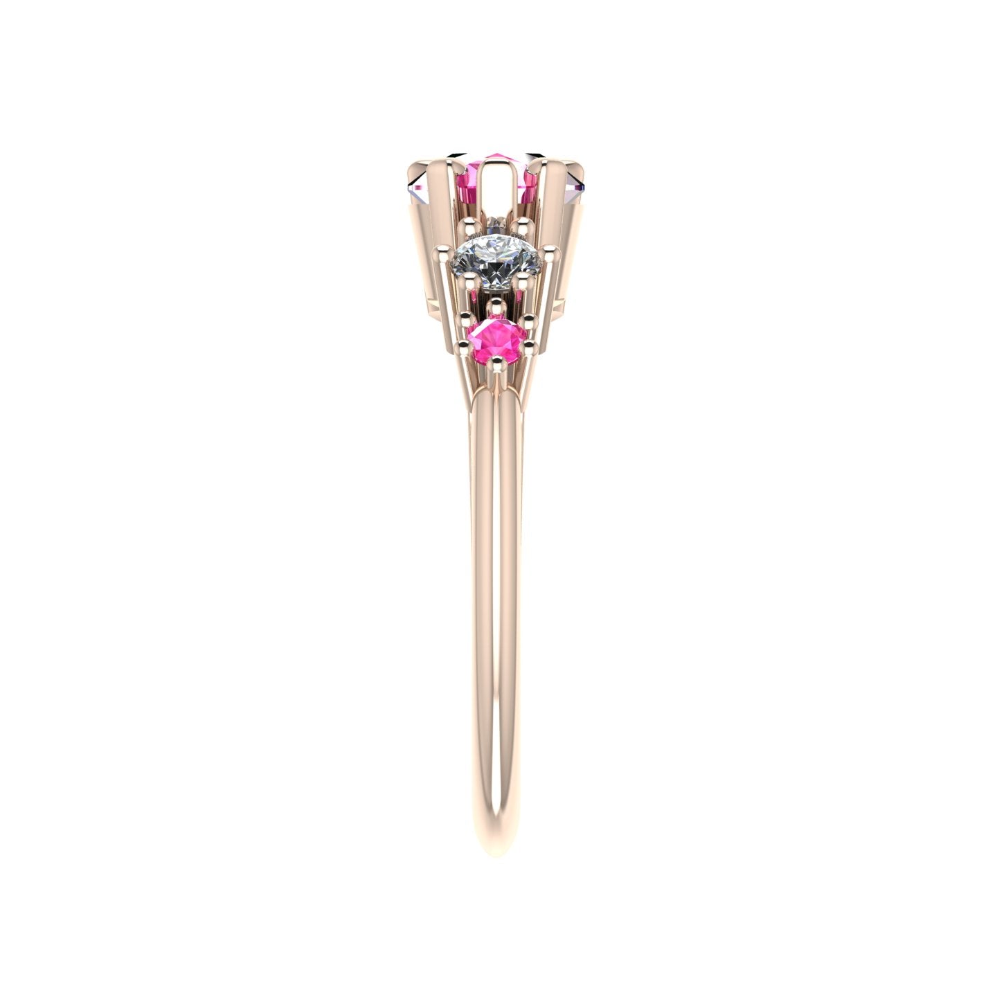Pear Shaped Pink Sapphire's & Diamond Asymmetrical Comet Ring Rose Gold