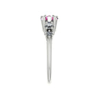 Comet Ring: Pear Shaped Pink Sapphire & Diamond Horizontally Set Trilogy Ring