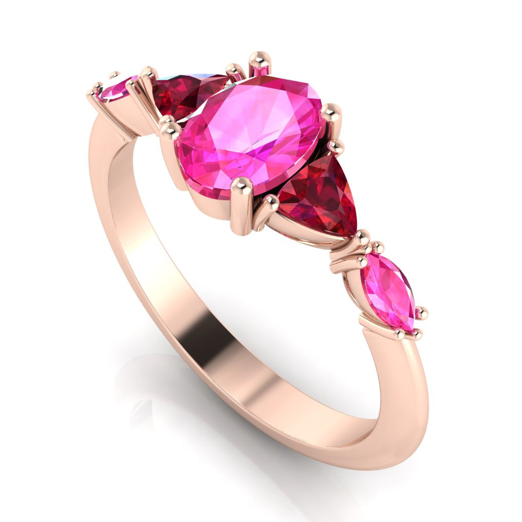 Maisie Oval Pink Sapphire & Ruby Ring in 18ct Rose Gold