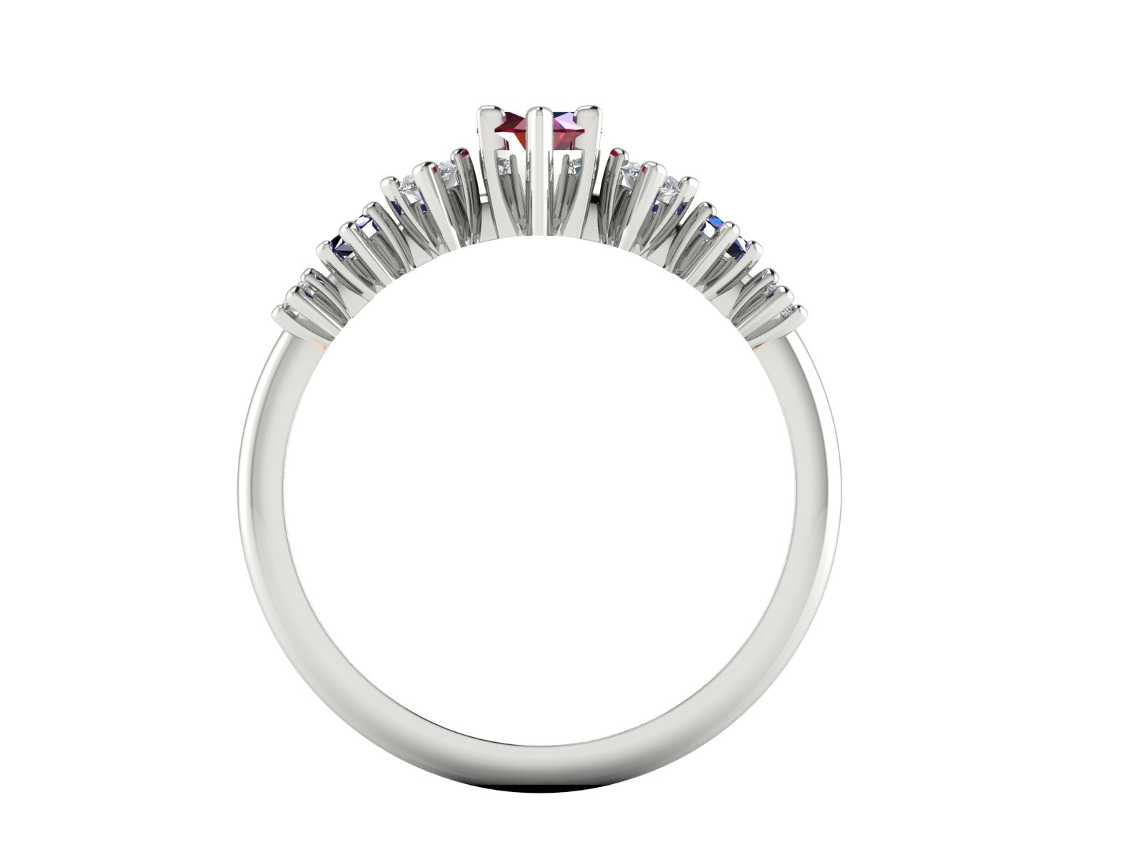 Harlequin Ruby, Diamond & Blue Sapphire Ring in White Gold or Platinum