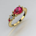 Pear Shaped Rubies & Diamond Asymmetrical Comet Ring Yellow Gold