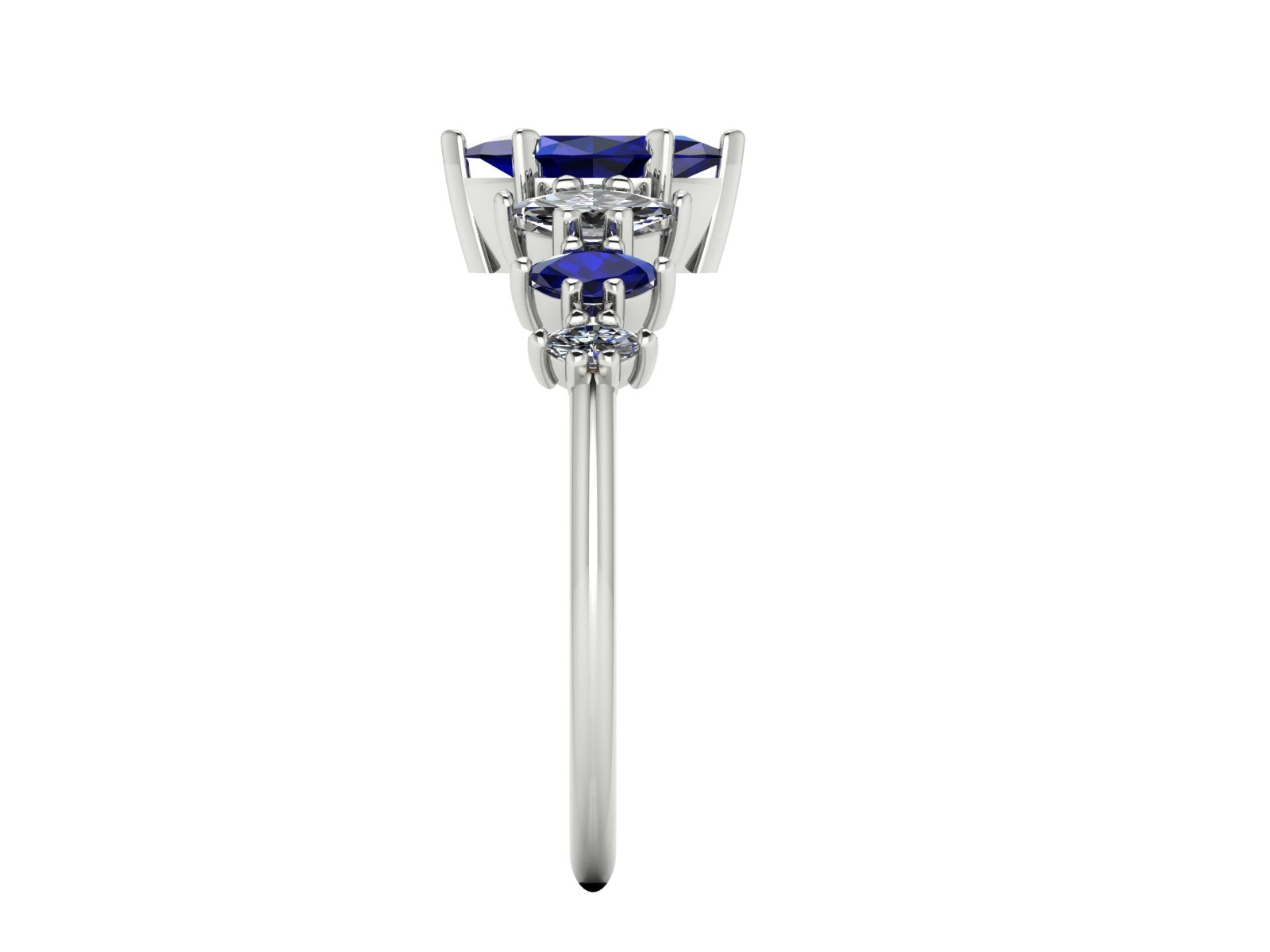 Harlequin Blue Sapphire & Diamond Ring in 18ct White Gold