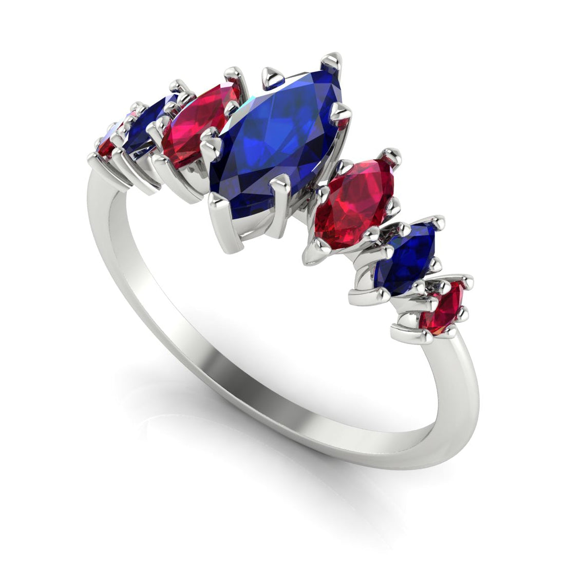 Harlequin Sapphire & Ruby Ring in 18ct White Gold