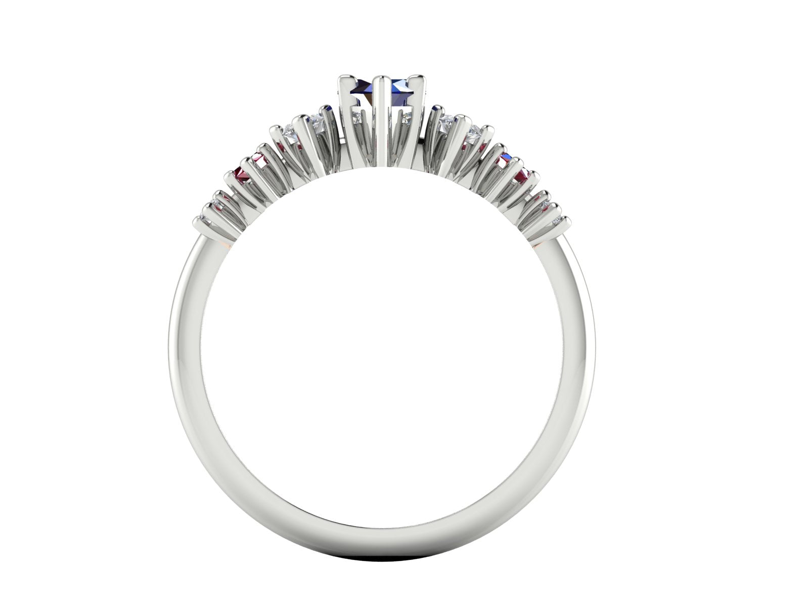 Harlequin Blue Sapphire, Diamond & Ruby Ring in 18ct White Gold