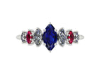 Harlequin Blue Sapphire, Diamond & Ruby Ring in 18ct White Gold