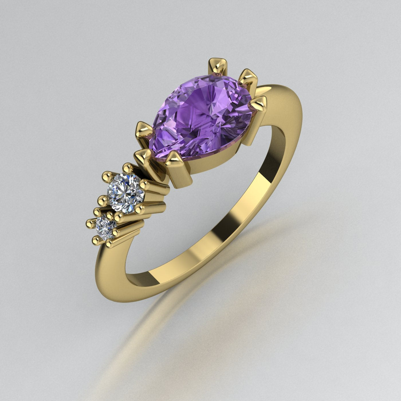 Comet Ring: Pear Shaped Violet Sapphire & Diamond's Ring
