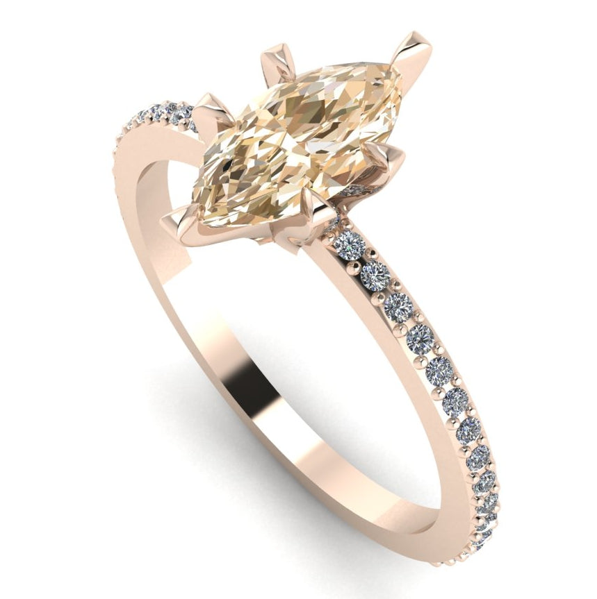 Amoret Marquise Champagne Diamond Rose Gold Engagement Ring