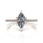 Profile view of the Amoret lab-grown diamond ring in 18ct rose gold showing the elegant marquise silhouette and grain-set shoulders.