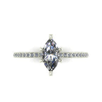 Top-down view of the Amoret engagement ring showing the symmetrical marquise lab diamond and the diamond-set white gold or platinum band.
