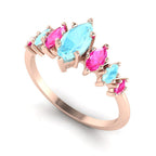 Harlequin Aquamarine & Pink Sapphire Ring in 18ct Rose Gold
