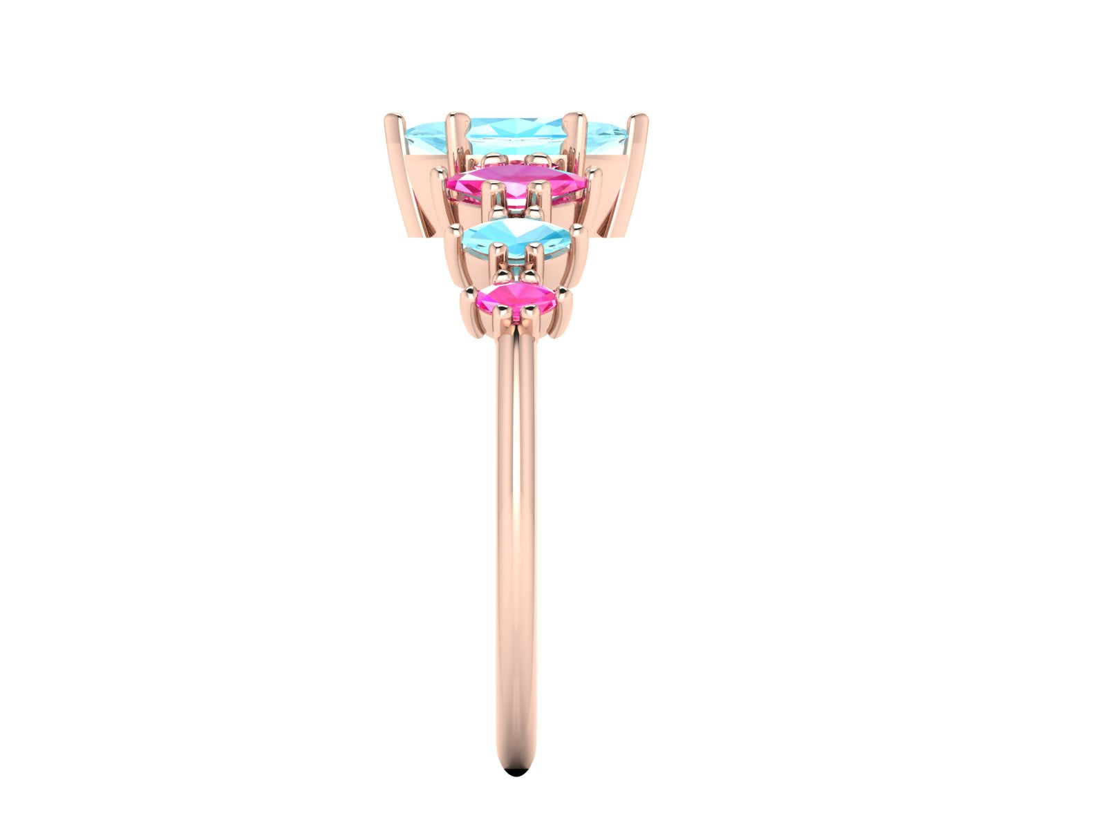 Harlequin Aquamarine & Pink Sapphire Ring in 18ct Rose Gold