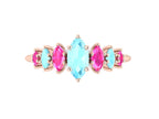 Harlequin Aquamarine & Pink Sapphire Ring in 18ct Rose Gold