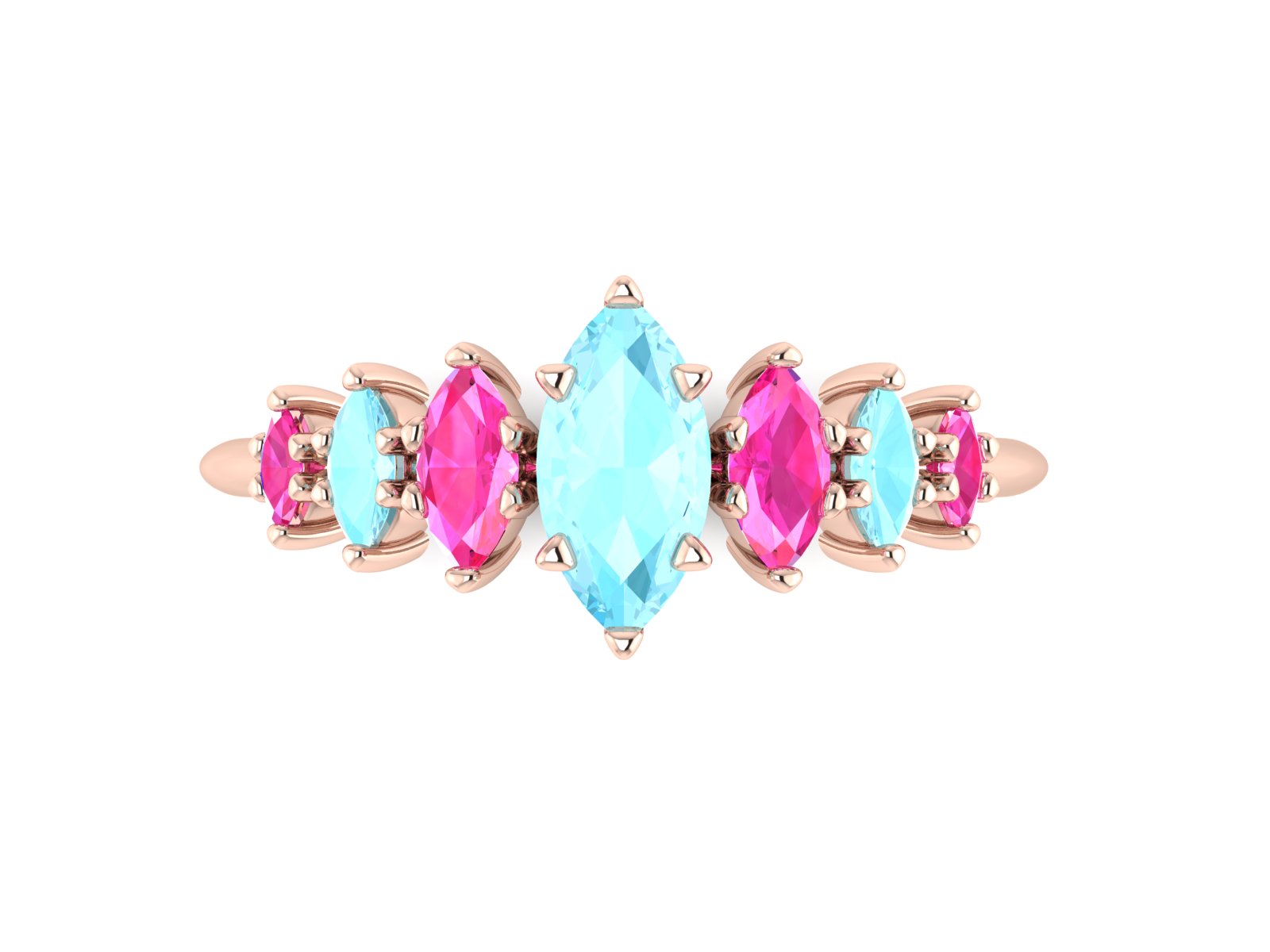 Harlequin Aquamarine & Pink Sapphire Ring in 18ct Rose Gold
